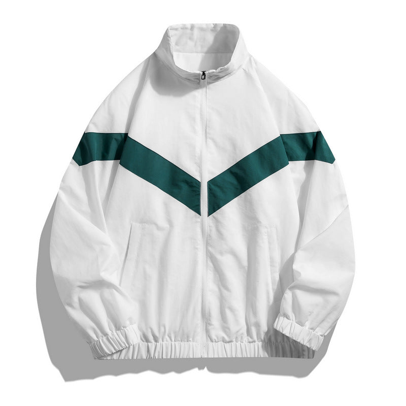 Men's Spring and Autumn Outdoor Sports Breathable Jacket, Windbreaker, Loose Color-Blocked Stand Collar Men's Coat, Casual Top