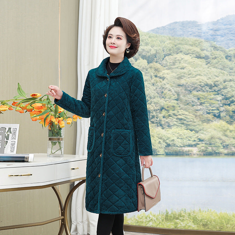 Light and thin cotton-padded coat for women's mid-length mother's autumn and winter fleece-lined warm cotton-padded jacket western-style middle-aged and elderly women's cotton-padded jacket coat