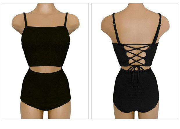Fresh and Simple Swimsuit for Women 2025 Solid Color Korean and Japanese Style Two-Piece Swimsuit High-Waisted Triangle Slimming Bikini for Women