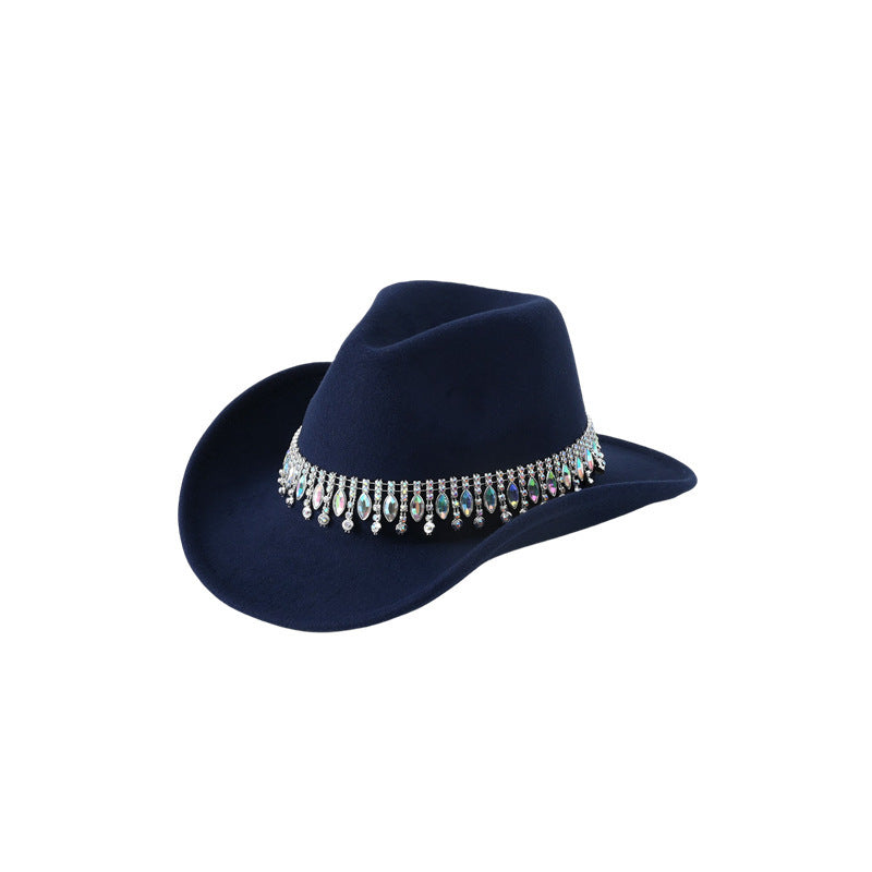 Men's and Women's European and American Elegant Hats, Unique Jazz Cowboy Hats, Tassels, Gemstones, Rhinestone Accessories, Belts, Wedding Engagement
