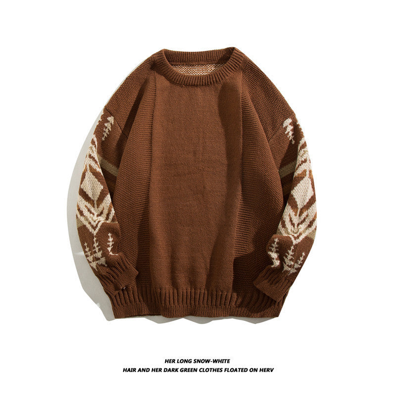 Autumn and Winter Vintage Ethnic Style Thickened Sweater Men's Ins American Style Lazy Style Round Neck Sweater Distinctive Base Sweater