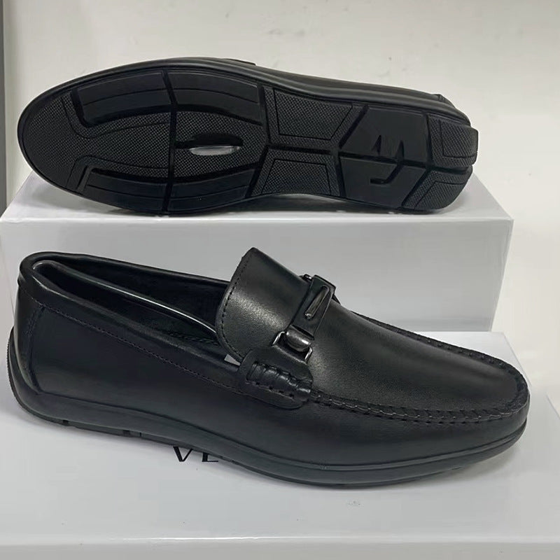 Men's Leather Shoes New Men's Casual Leather Shoes Metal Buckle Loafers Men's Business Genuine Leather Shoes