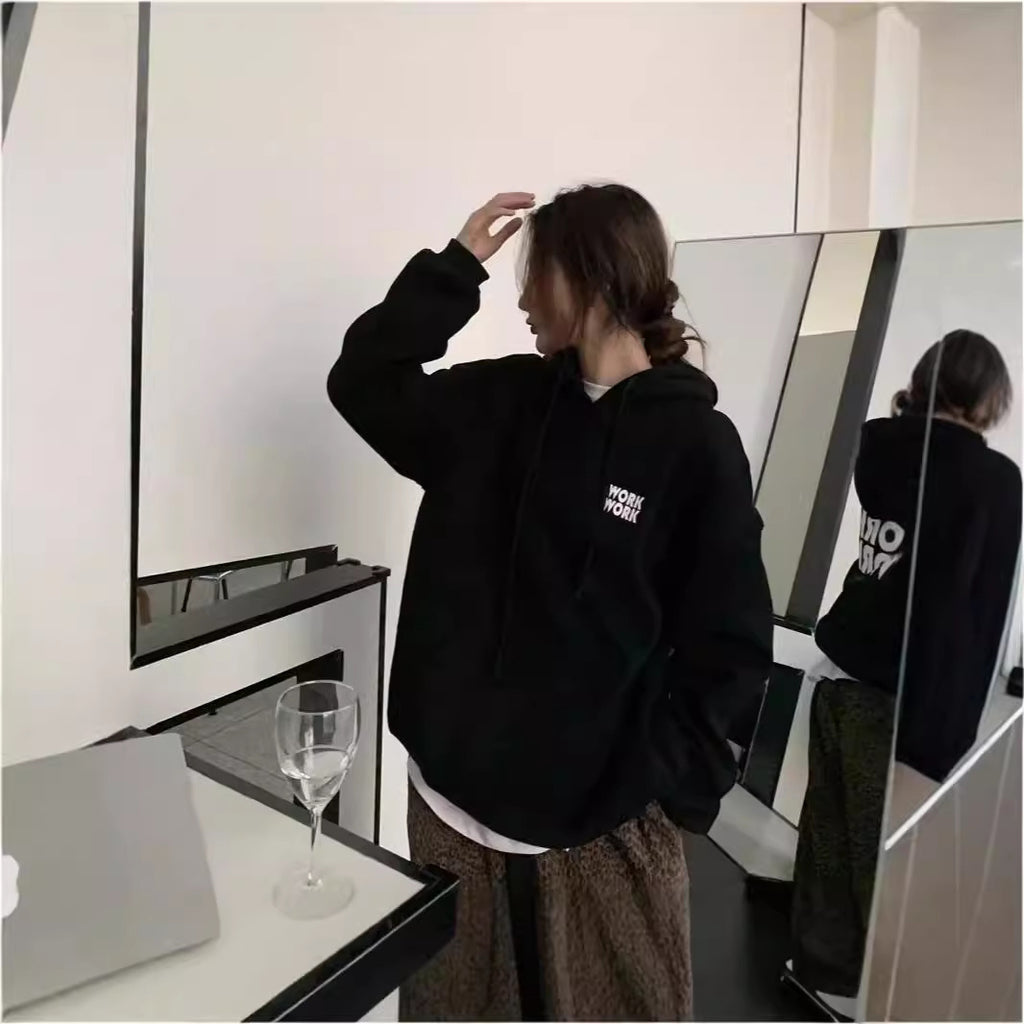 Hd3315 # 250g Korean Style Ins Velvet Letter Hoodie Loose Hooded Sweatshirt Long-Sleeved Pullover Top