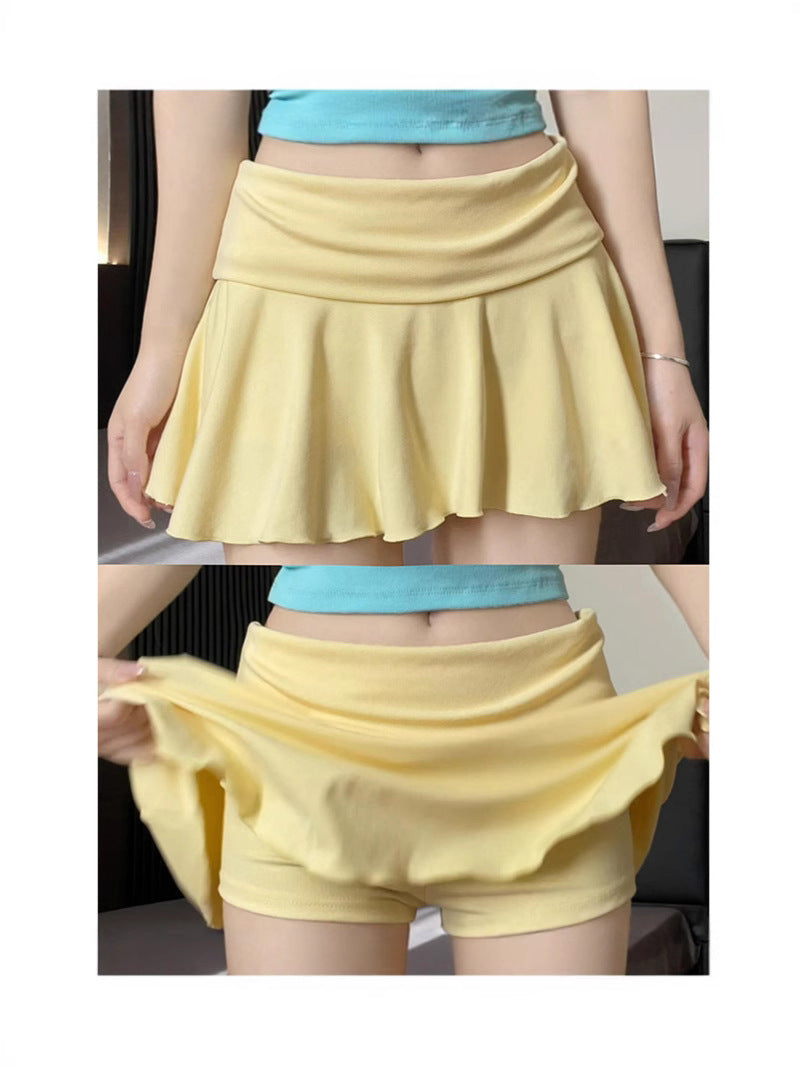 Black Sports Tennis Shorts for Women Summer New High-Waisted A-Line Shorts for Small People Anti-Exposure Pants and Skirts
