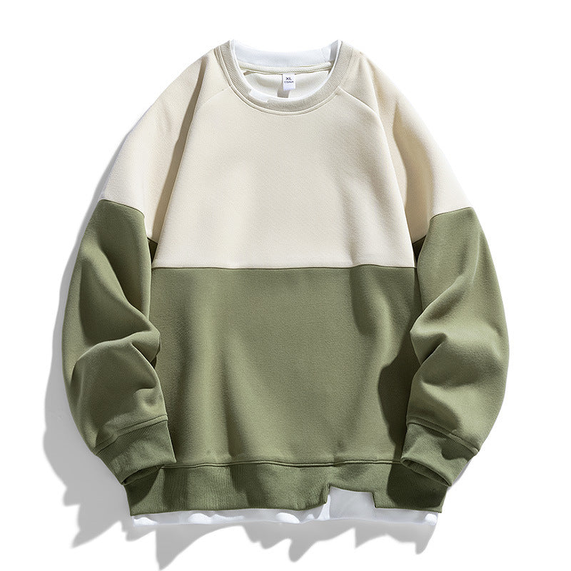 Cross-border Fake Two-piece Round Neck Sweaters Men's Spring and Autumn Fashion Contrast Color Stitching Top 2025 New Youth Autumn Clothes