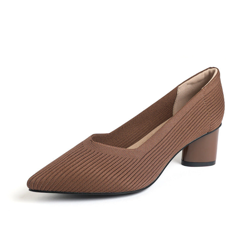 Princess High-Heeled girls Chunky Heel New Style Pointed Toe V-Cut Straight Pattern Solid Color Versatile French-Style Girl's Single Shoe Fashionable Women's Mid-Heel