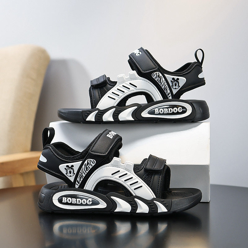 2025 Summer Boys Sandals Velcro Breathable Hollow Soft Sole Lightweight Fashionable Casual All-match Children's Sandals Trendy