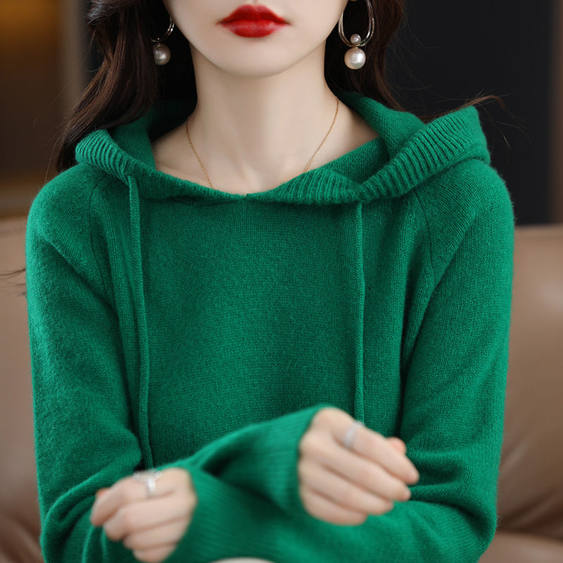 New Women's Solid Color Sweatshirt Autumn Hooded Bottoming Shirt Hoodie Short Knitted Loose Sweater