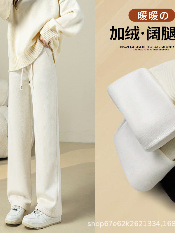 Plus velvet pants children autumn and winter 2024 new this year popular explosions black chenille wide leg pants narrow version straight pants