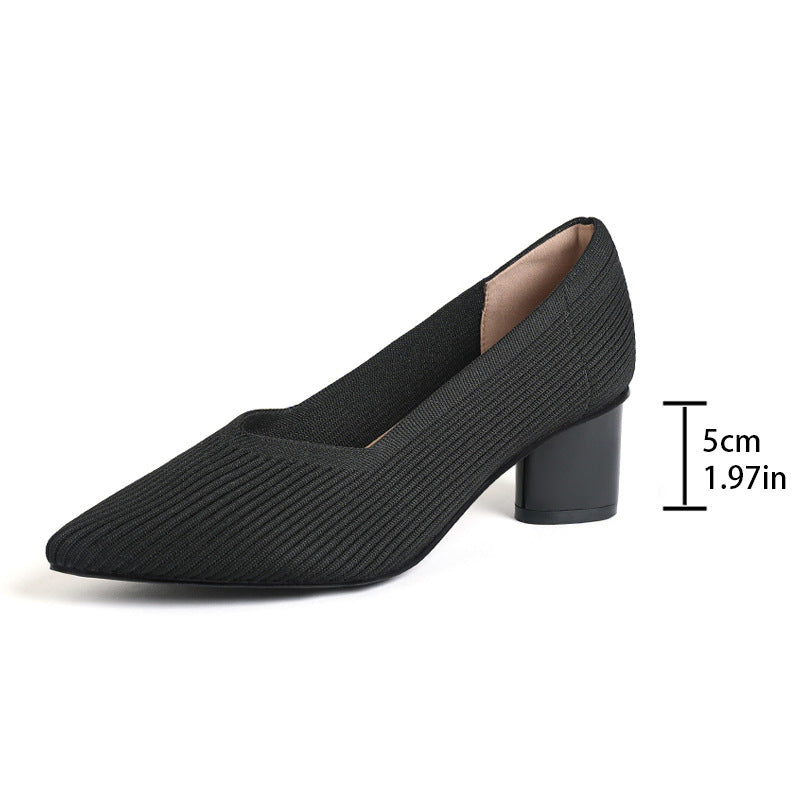 Princess High-Heeled girls Chunky Heel New Style Pointed Toe V-Cut Straight Pattern Solid Color Versatile French-Style Girl's Single Shoe Fashionable Women's Mid-Heel