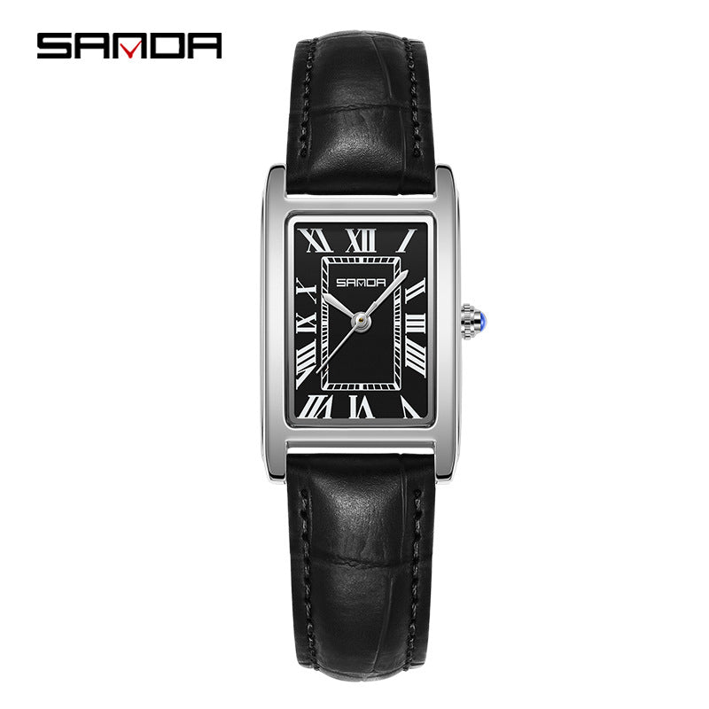 Sanda Live Hot Couple Watch Vintage Square Quartz Watch Waterproof Roman Scale Men's and Women's Watches
