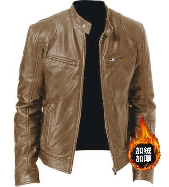 2024 Foreign Trade European and American Men's Clothing Men's Leather Jacket Male Teenager's Collar Punk Male Motorcycle Leather Jacket Batch