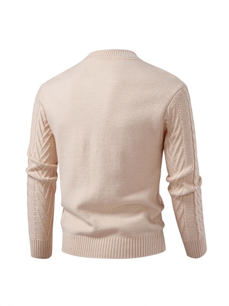 2025 Autumn and Winter New Men's Round Neck Pullover Twist Knitwear Trendyy Casual Pure Color Bottoming Knitwear Youth Trend