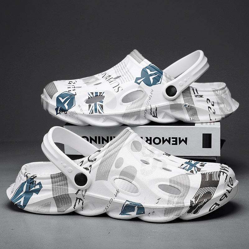 2022 Summer New Hole Shoes Men's Outdoor Casual Sandals and Slippers Korean Style Beach Shoes Men's Toe Sandals
