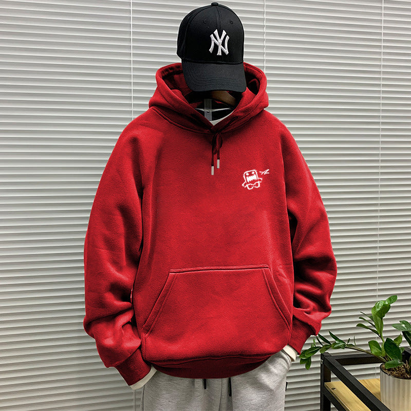 440g winter Yu wenle tide brand men's sweater men's hooded coat simple coat loose fleece-lined hoodie