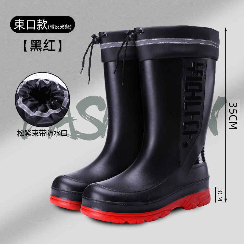 Korean Men's Mid-Calf Rain Boots, Trendy Rainy Day Rain Boots, Waterproof, Non-Slip, Wear-Resistant, Thick-Soled Men's Rubber Shoes, Water Shoes Wholesale