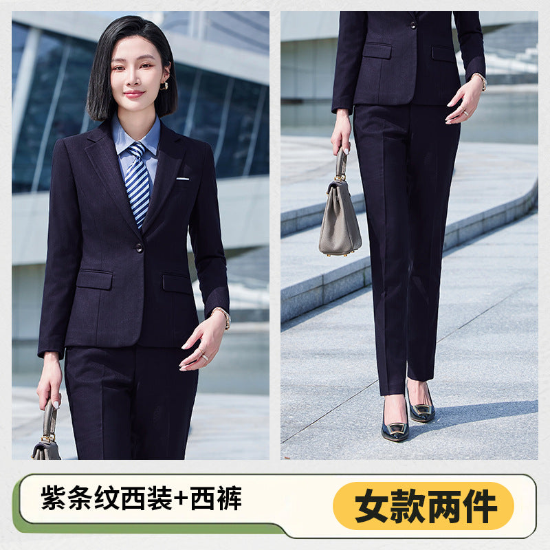 Thickened Elastic Stripe Suit Men's and Women's Same Style Advanced Sense Teachers' Business Wear Suit suit Civil Servant Work Clothes