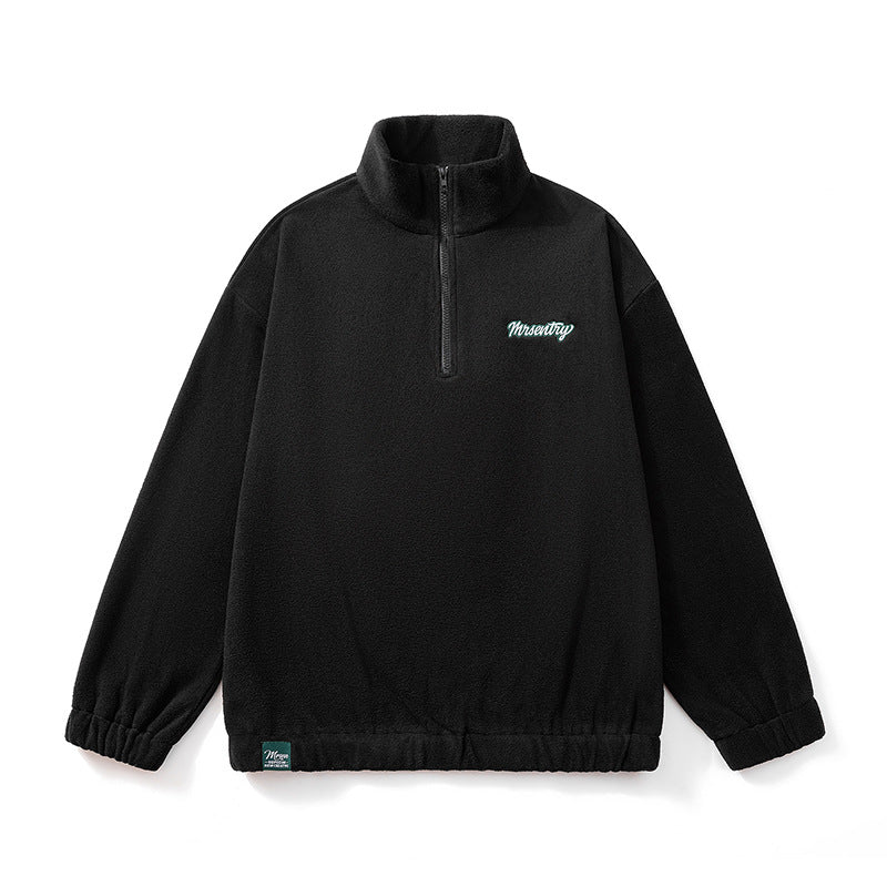 suit autumn and winter sweater men's stand collar half zipper fleece-lined American fashion brand loose casual men's top