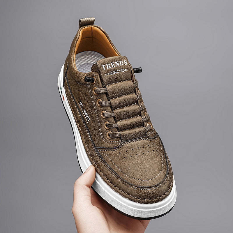 Men's Sneakers, Autumn 2026 New Style, High-End Leather Sports Shoes, Thick-Soled White Shoes, Men's Casual Shoes