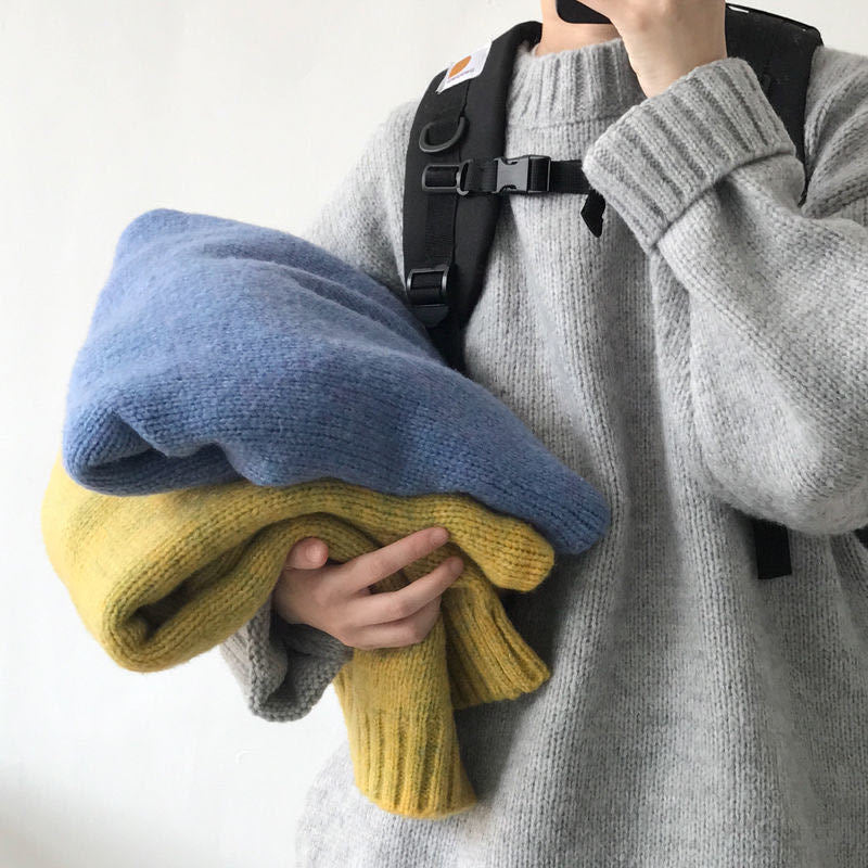 Autumn and Winter Couple Sweater Men's and Women's Japanese Style Vintage Solid Color Loose Crewneck Pullover Sweater Lazy Style Knitted Sweater