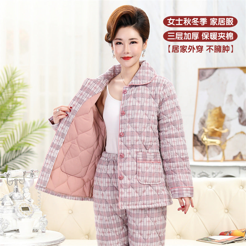 Sleeping beauty pajamas fall/winter women's cotton padded three-layer thick warm and cold-proof home clothes mother's day gift 08