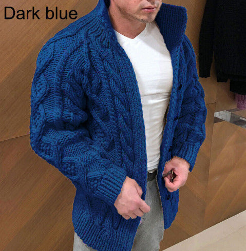 2024 New Men's Sweater Independent Station Cardigan Heavy Wear Long Sleeve Stand Collar Cable Jacquard Casual Men's Wear