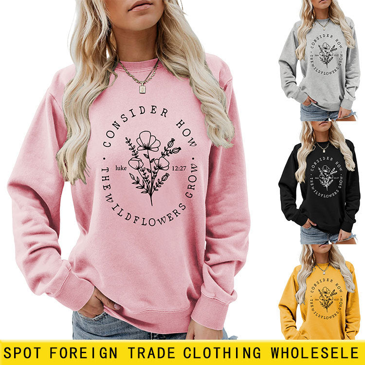 Amazon Fashion Top Consider How the Wildflowers Plaid Pullover Women's Sweatshirt New Style