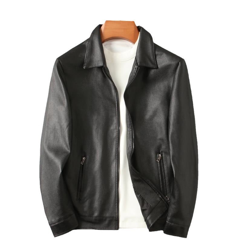 High-end men's lapel leather clothing middle-aged business leather jacket trend fashion imitation leather men's Korean jacket manufacturers