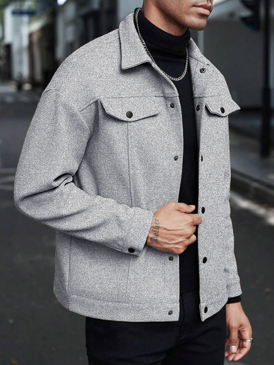 European and American Cross-Border Amazon Temu Autumn and Winter New Style Men's Woolen Lapel Jacket Casual Sports Business Jacket for Men
