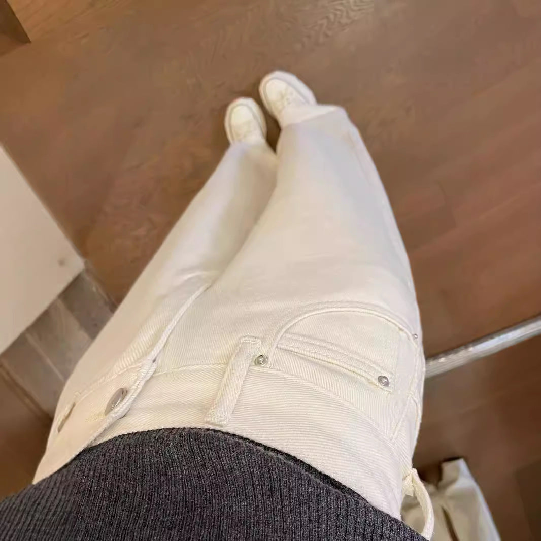 White Wide-Leg Jeans for Women Spring & Fall 2024 New High-Waisted Pear-Shaped Body Slimming Look Straight-Leg Loose Floor-Length Pants