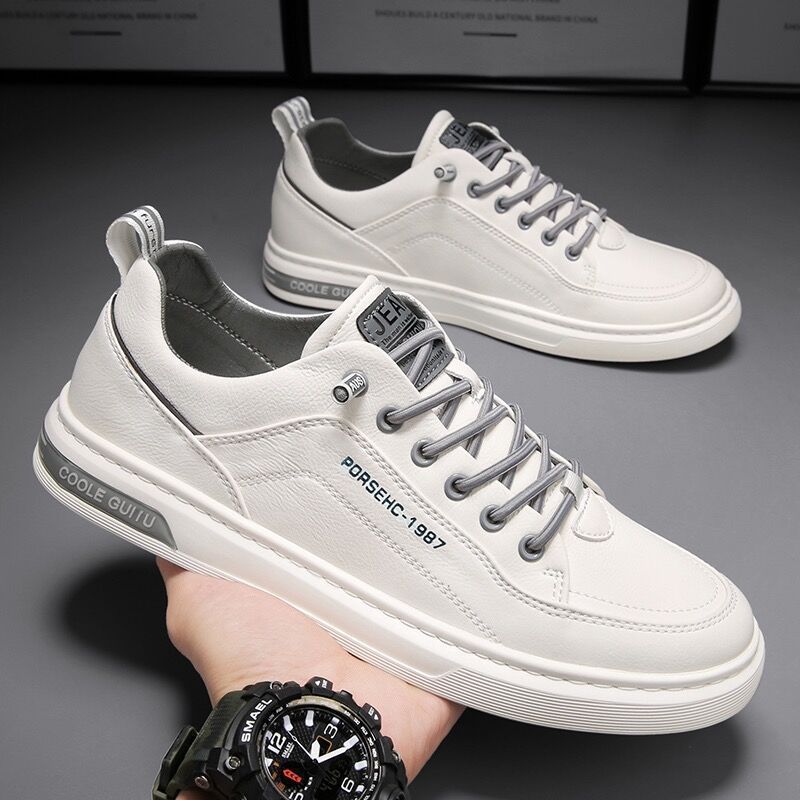 Men's Sneakers  New Trendy Casual Shoes Versatile Leather Shoes Men's Slip-On White Shoes Men