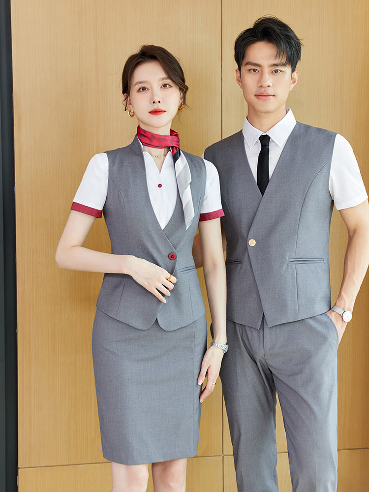 Stewardess uniform professional shirt Women's Spring temperament suit high-end hotel front desk reception work clothes beauty salon work clothes