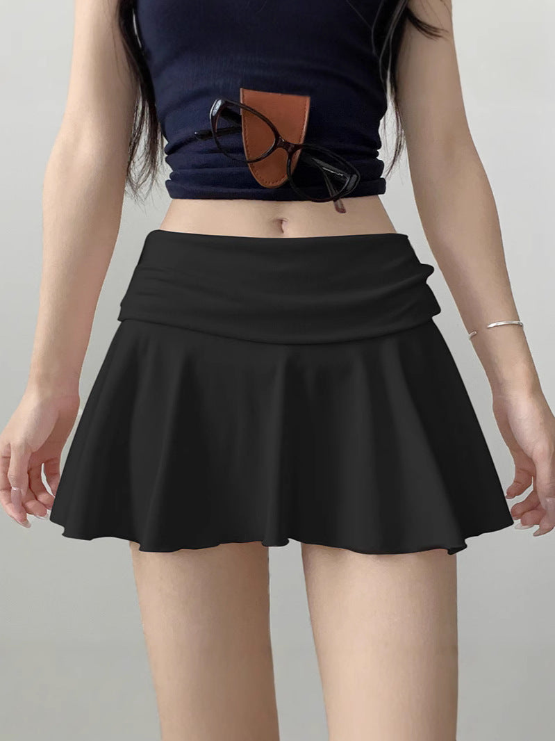 Black Sports Tennis Shorts for Women Summer New High-Waisted A-Line Shorts for Small People Anti-Exposure Pants and Skirts