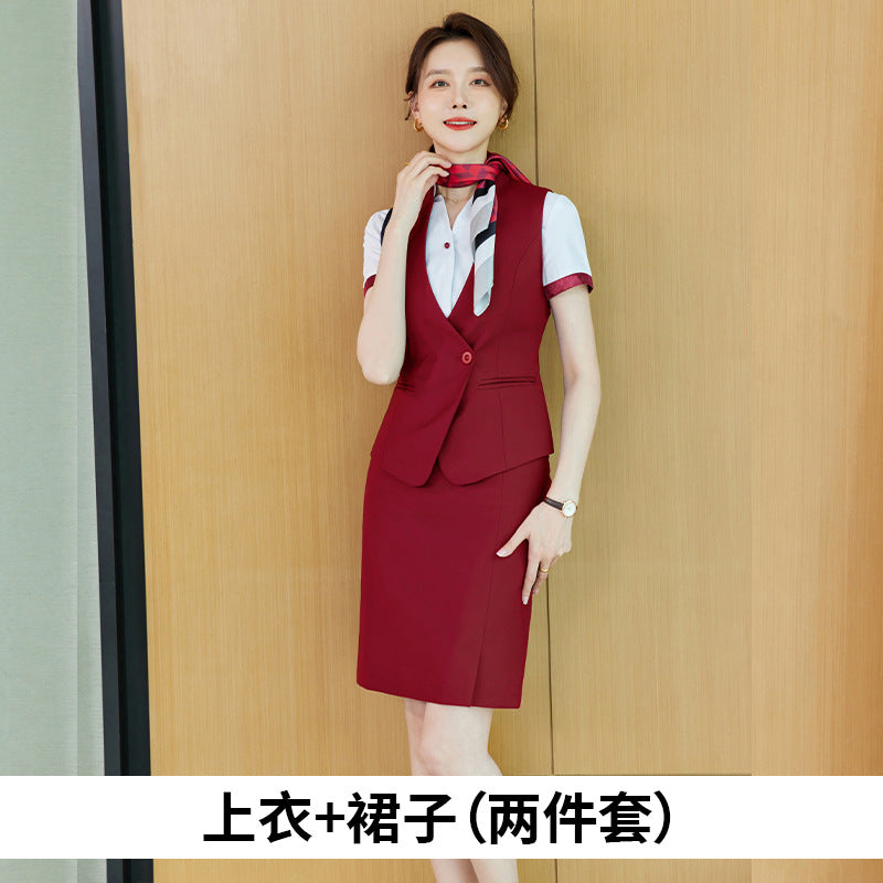 Stewardess uniform professional shirt Women's Spring temperament suit high-end hotel front desk reception work clothes beauty salon work clothes