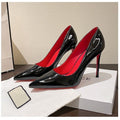 2026 Black Patent Leather Red-Soled High-Heeled Shoes with Pointed Toe, Shallow Mouth, Thin Heels, High-End Sexy Single Shoes, Nightclub Work Shoes