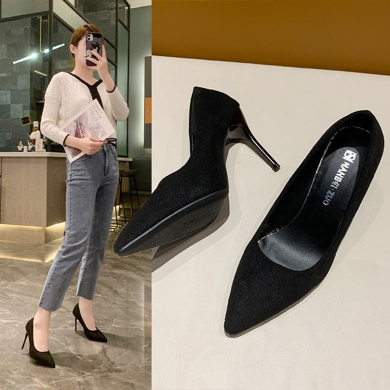 High Heels Women's 2025 New Cyber Celebrant Suede Fashion All-match Autumn Women's Shoes Korean Banquet Stiletto Heel Pointed Toe Single-layer Shoes