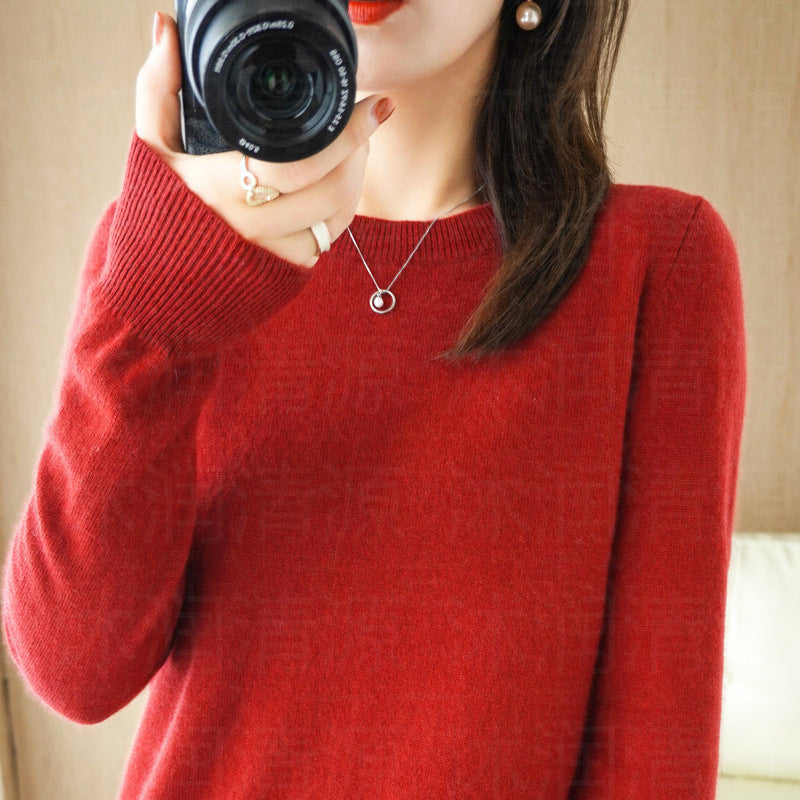 Sweater Women's Autumn and Winter Round Neck Knitted Sweater Women's Thin Long-Sleeved Bottoming Sweater Cross-Border Sweater Women's Non-Wool Knitted Sweater