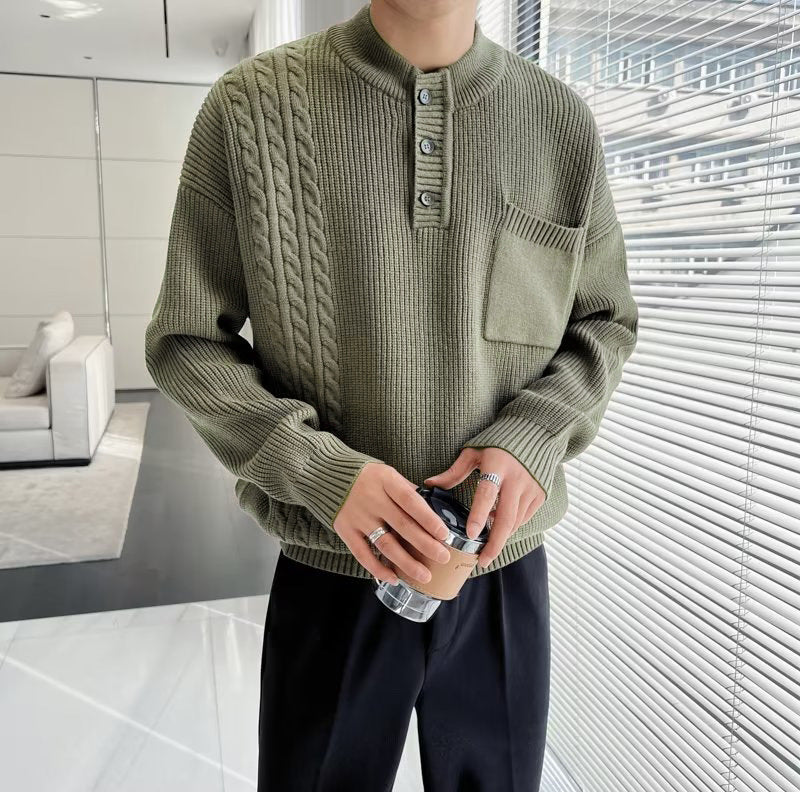 2025 Japanese Retro Sweater for Men, Winter Trendy Brand, Solid Color, Loose Fit, Knitted Sweater, Versatile and Fashionable