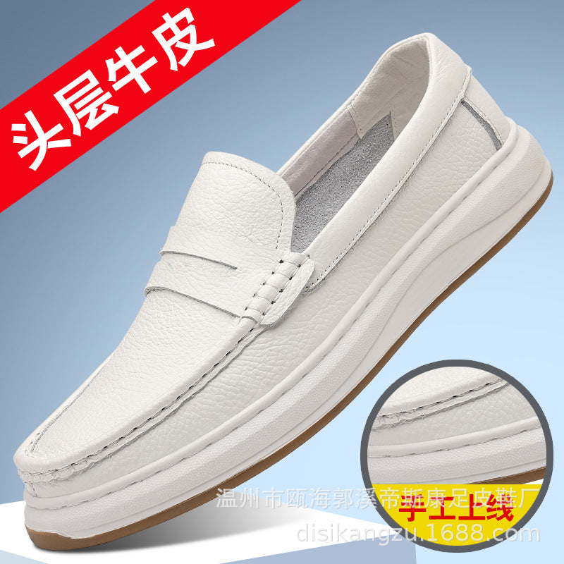 2025 Summer Men's Genuine Leather Casual Loafers Slip-On Driving Shoes Lychee Pattern Leather Shoes Breathable Non-Slip