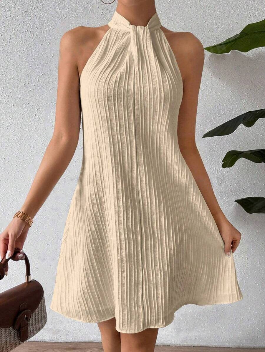 Spring and Summer New European and American Cross-Border Amazon Women's Halter Dress Pleated Draped Cross Skirt