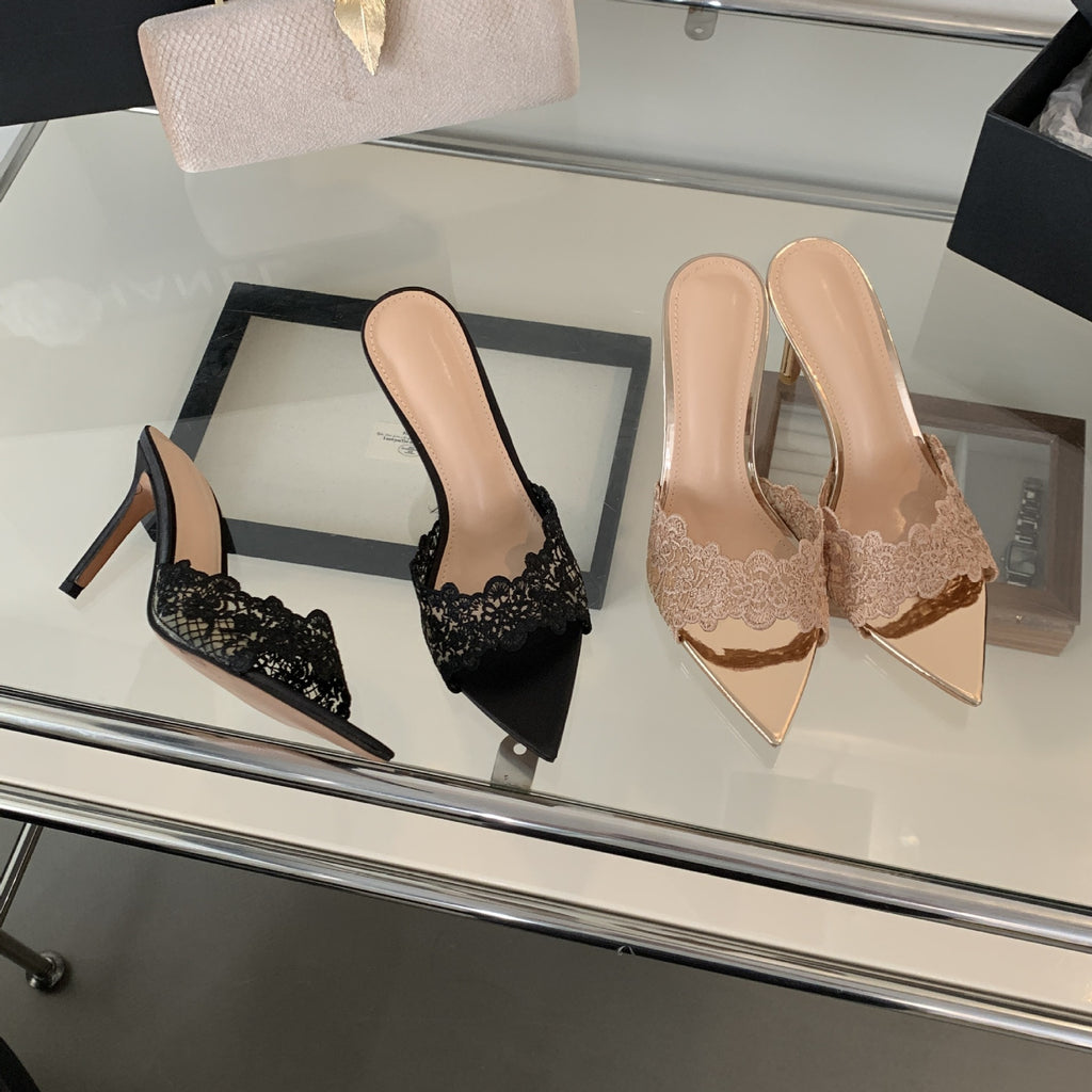 Pointed Toe Banquet High Heels for Women 2025 Spring New Embroidered Stiletto Shoes Champagne Gold Embroidered High Heel Sandals