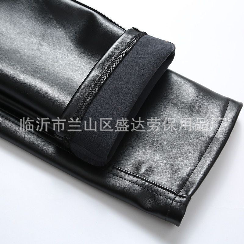 Leather pants men's fleece-lined thickened middle-aged and elderly men's leather pants work pants Waterproof high waist loose autumn and winter PU leather