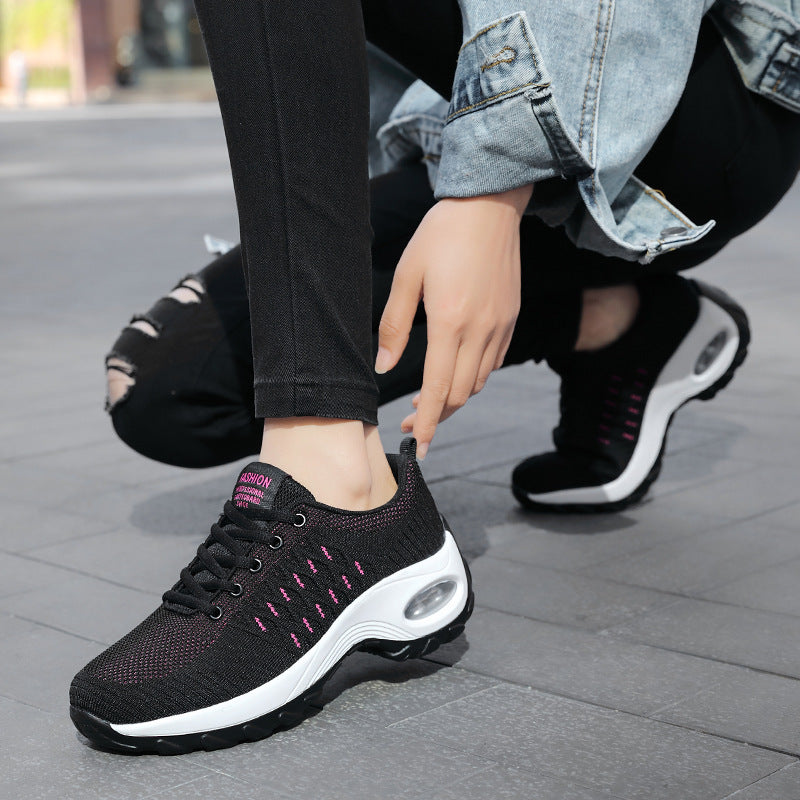 Casual Sports Shoes for Women, All-Season Mom Shoes, Dance Shoes, Air-Cushioned Wedge Heels, Thick-Soled Running Shoes, Export Large Size Women's Shoes