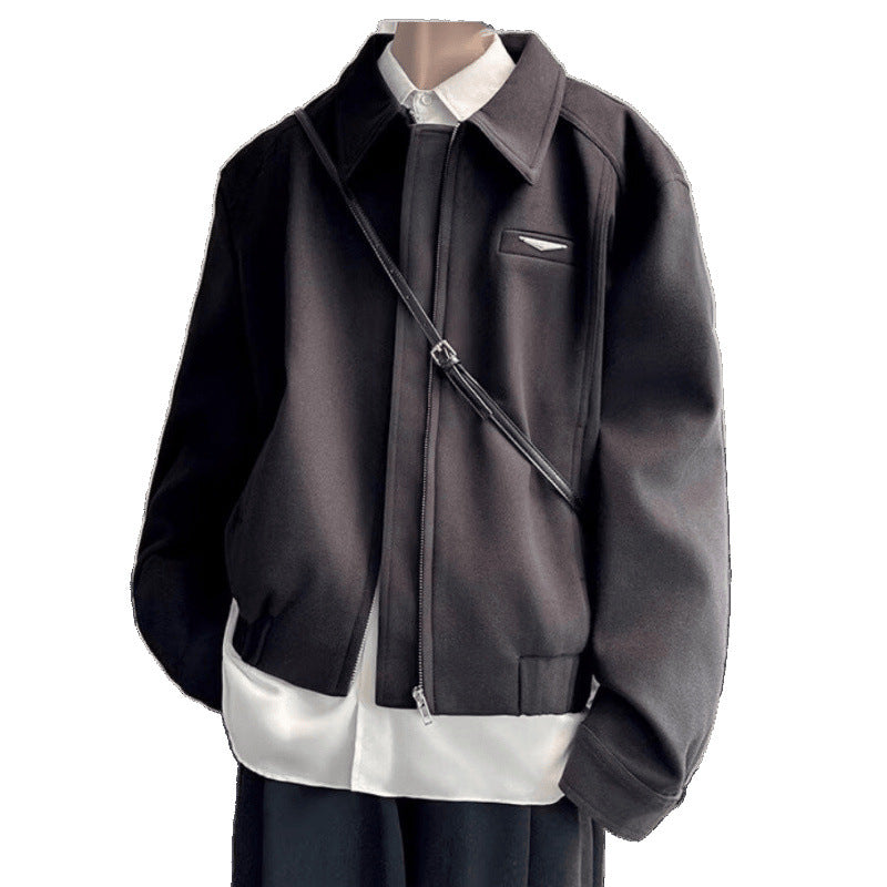 Men's High-end Wear suit New Black Short Jacket Coat Spring and Autumn Duffy Handsome American Lapel Baseball Suit