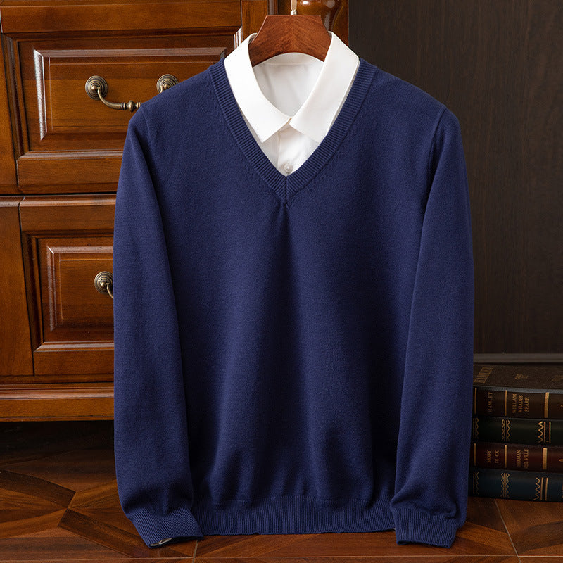Men's Sweater Autumn/Winter V-Neck Knitted Loose Plus Size Cross-Border Sweater Men's Warm Knitted Base Layer