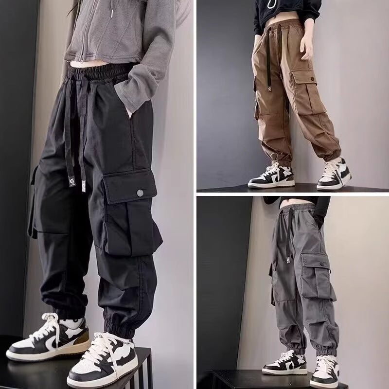 Girls' Cargo Pants 2025 Autumn Stylish Pants Children's Trendy Pocket Casual Pants for Older Children Loose Long Pants
