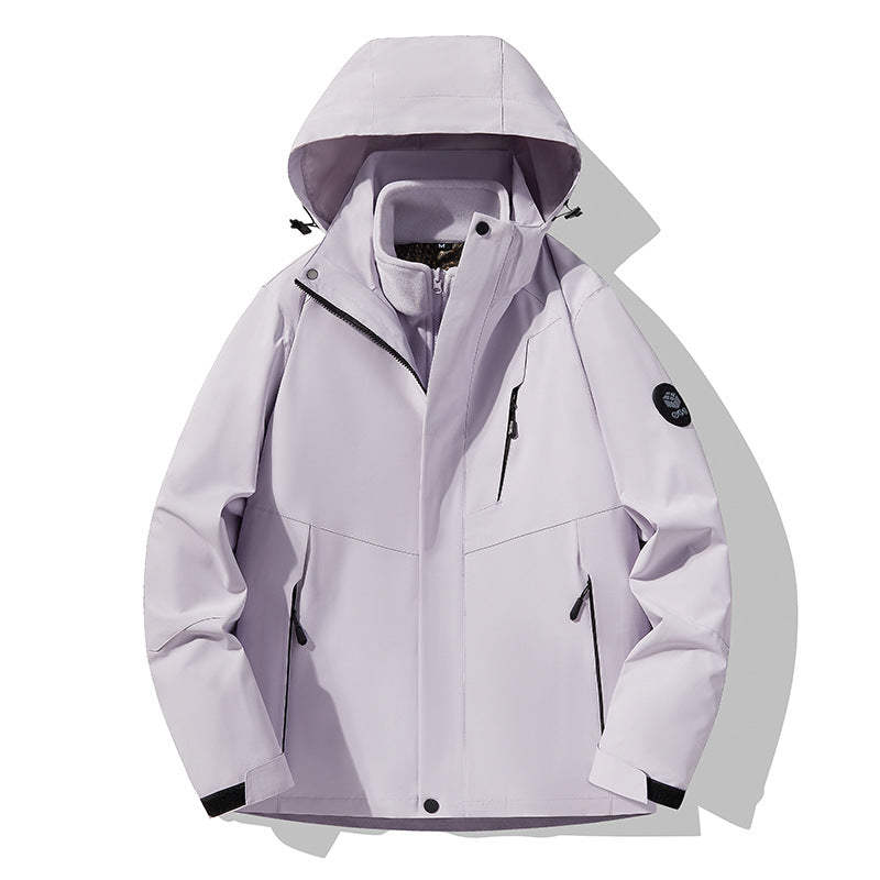 Three-In-One Detachable Autumn and Winter Jacket for Couples, Unisex Windproof and Waterproof Mountaineering Clothing with Fleece Lining