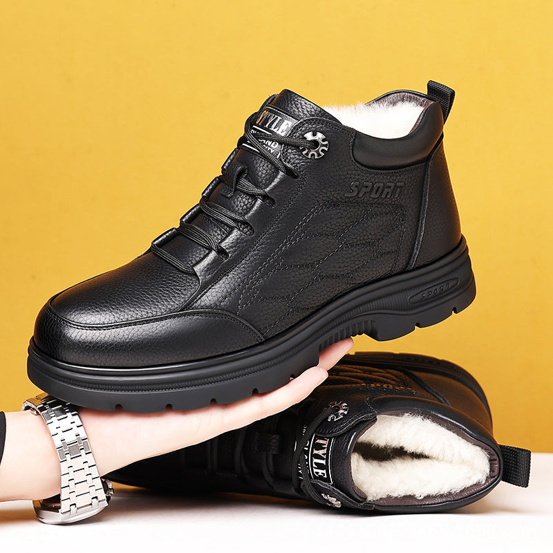 Men's Boots 2024 New Winter Fleece-Lined Warm Cotton Shoes Men's Genuine First-Layer Cowhide Short Boots 63806