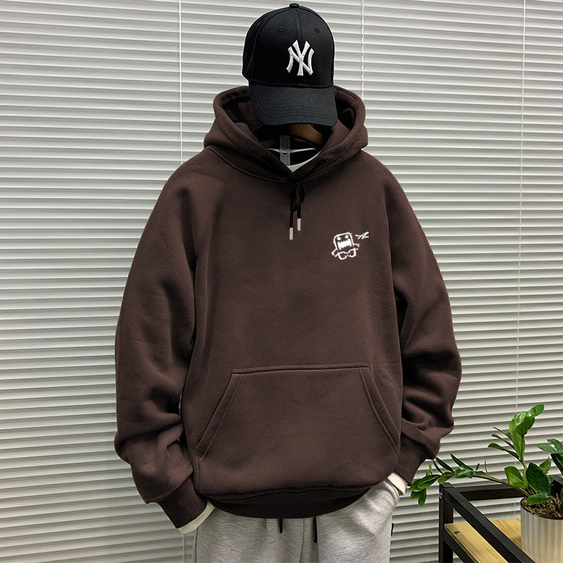 440g winter Yu wenle tide brand men's sweater men's hooded coat simple coat loose fleece-lined hoodie