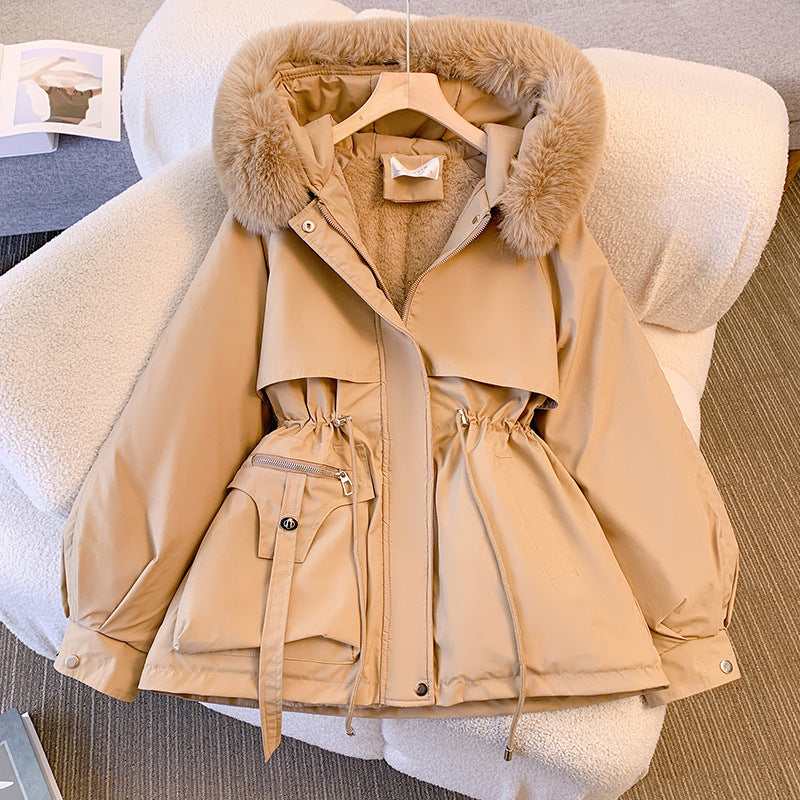Detachable parker women's winter 2024 new slim down cotton-padded jacket fleece-lined padded fur coat